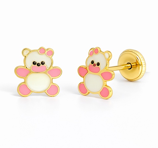 [00211] 6MM  TEDDY BEAR ENAMEL KID EARRINGS 