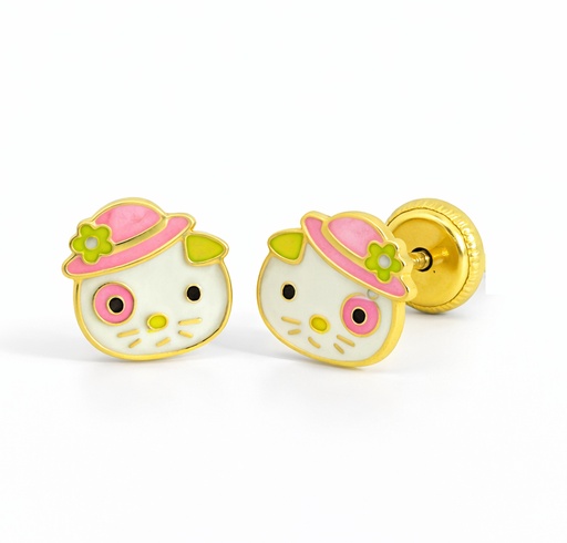 [00219] 6MM KITTY ENAMEL KID EARRINGS