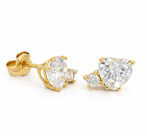 [9K00226P] 6MM HEART CZ STUD EARRINGS.9 KARAT GOLD