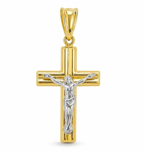 [9K0090] CRUZ LISA CON CRISTO BICOLOR .9 KILATES (copia)