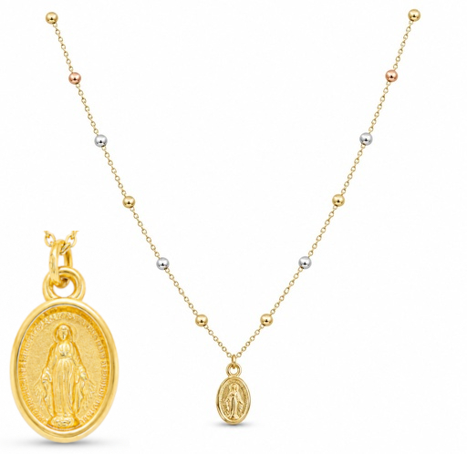 [9K0098] GARGANTILLA BOLAS TALLADAS VIRGEN MILAGROSA .9KILATES
