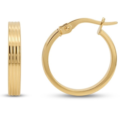 [9K0100] 18x3MM CARVED HOOP EARRINGS.9 KARAT