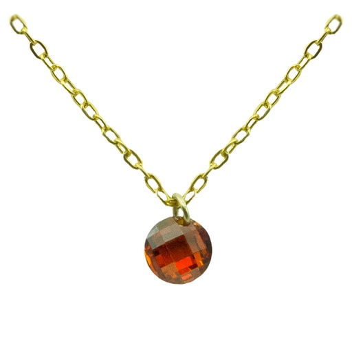 [4926GR] 5MM GARNET COLOR  CZ CHARM NECKLACE.45CM CHAIN.