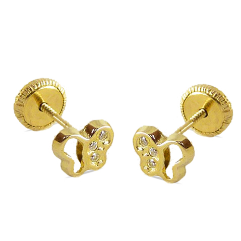 [4677] 5'5MM BUTTERFLY STUD EARRINGS WITH CZ.SCREW BACK.