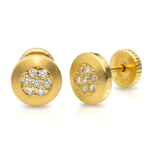 [3384] 7MM ROUND STUD EARRINGS WITH CZ.SCREW BACK.