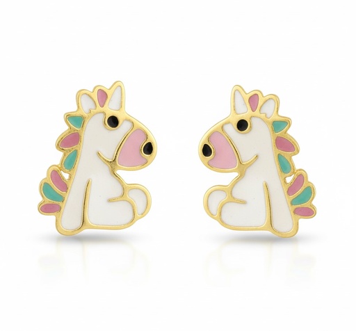 [5558] 8MM ENAMEL UNICORN EARRINGS.SCREW BACK.