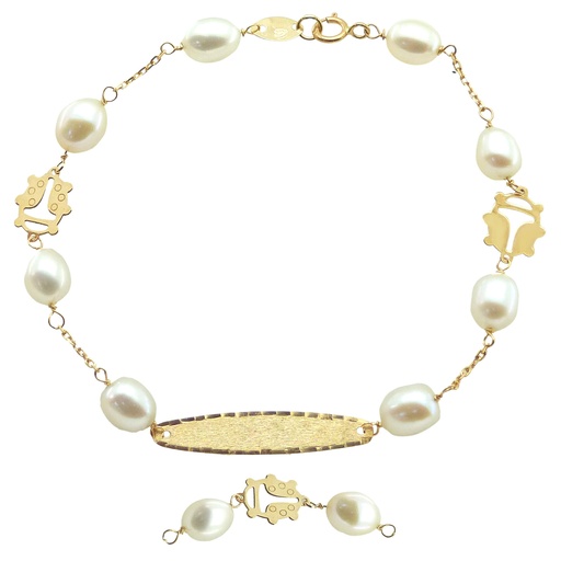 [9001/22] PULSERA DE COMUNION CON CHAPA.MARIQUITAS Y PERLAS. Perla Cultivada