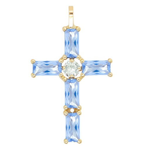 [4941/1A] CRUZ 30x18MM PIEDRAS BAGUETTE 8x3MM COLOR AGUAMARINA.