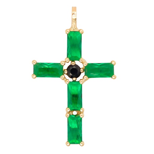 [4941/1E] CRUZ 30x18MM PIEDRAS BAGUETTE 8x3MM COLOR ESMERALDA