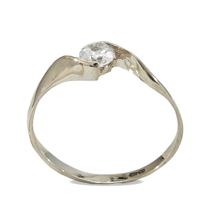 [3227B] 4MM CZ SOLITAIRE RING.WHITE GOLD.