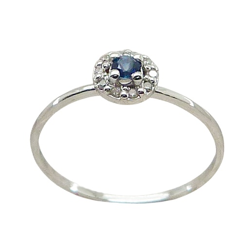 [B4157/SZ] 2.5MM SAPPHIRE AND 1MM DIAMONDS RING.H-SI 0.07 CT TW 