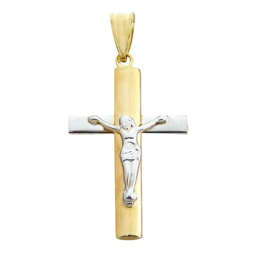 [4285] CRUZ CON CRISTO BICOLOR 30x18MM