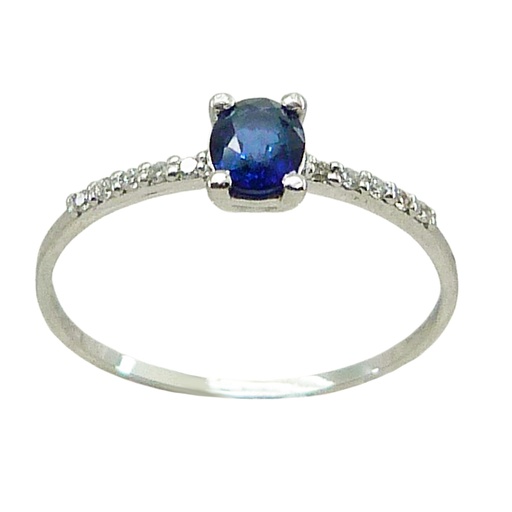 [B4154/SZB] 6x4MM OVAL SAPPHIRE AND DIAMOND RING. H-SI 0.07 CT TW 