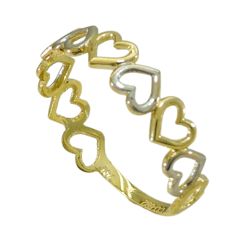[4073] TWO TONE GOLD HEARTS RING.