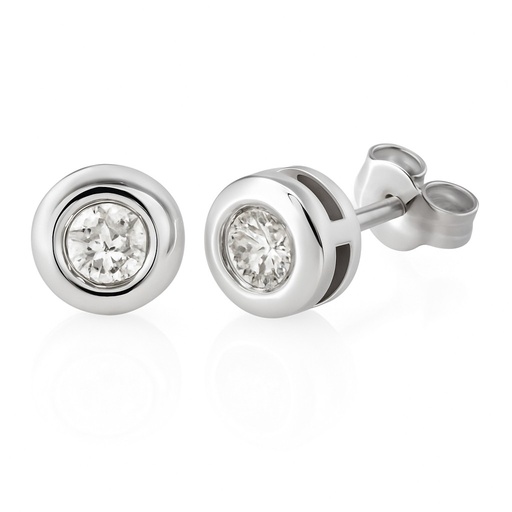 [B4129B/0.22] 6'5MM BEZEL SET STUD EARRINGS.3MM DIAMONDS H-SI.0.22 CT TW