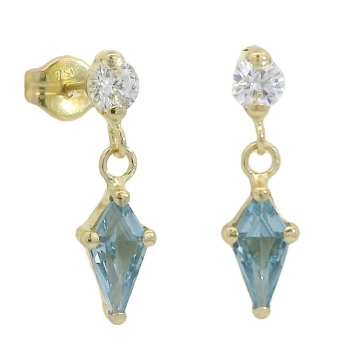 [5930A] PENDIENTES COMETA PIEDRA COLOR AGUAMARINA DE 7x5MM.15MM.
