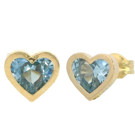 [5937A] 6MM AQUAMARINE COLOR CZ HEART STUD EARRINGS.