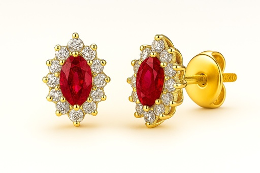 [5961R] 3x2MM RUBI AND CZ EARRINGS.8x3MM.