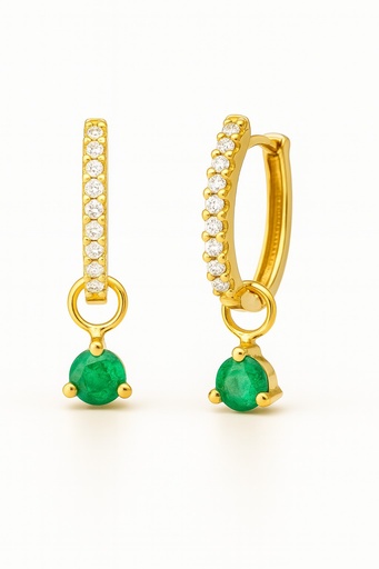 [5960E] 3MM EMERALD HUGGIES HOOP EARRINGS WITH CZ.17x1'5MM.