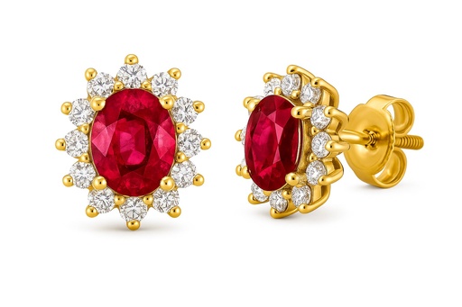 [5962R] 4x3MM RUBI AND CZ EARRINGS.