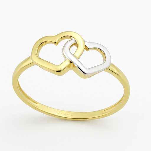 [5989] TWO TONE GOLD TWO HEART EARRINGS.