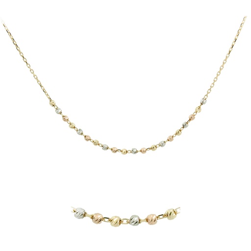 [5783] TRI COLOR CARVED BALLS NECKLACE.45CM CHAIN.