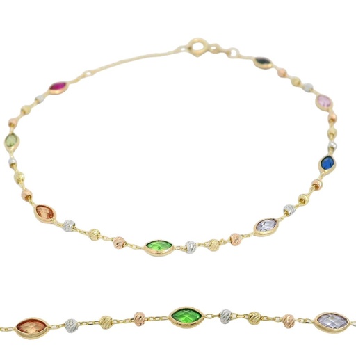 [00030PU] PULSERA CIRCONITAS COLOR BOCEL OVAL Y BOLAS TRICOLOR.