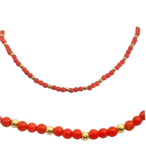 [00086] GARGANTILLA BOLAS ORO Y CORAL 3MM