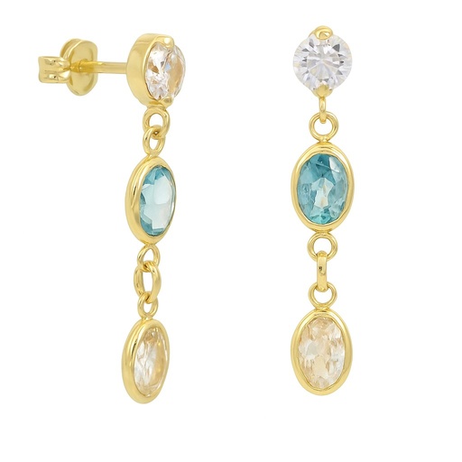 [00093] 24MM DANGLING EARRINGS WITH AQUAMARINE COLOR AND WHITE CZ.