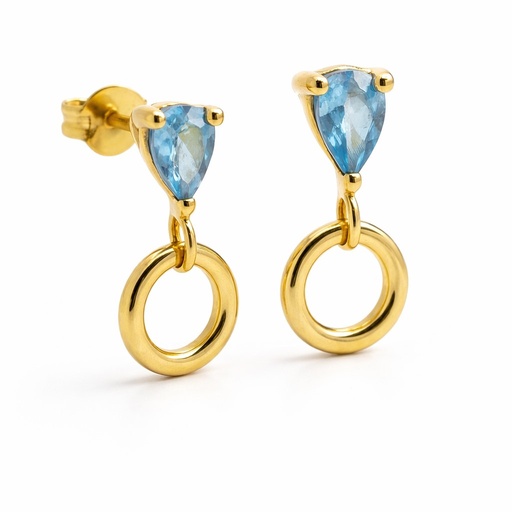 [00094] CIRCLE AND AQUAMARINE COLOR CZ DANGLING EARRINGS.