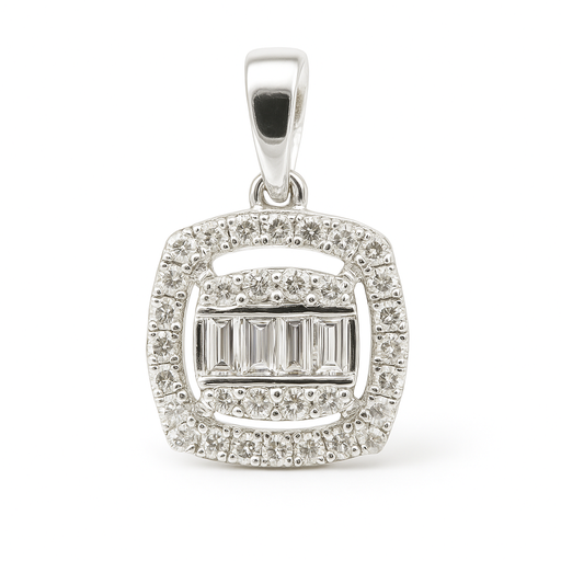 [B4197C/0.16] WHITE GOLD SQUARE DIAMOND PENDANT.QUALITY SI.COLOR H.0.16 CT TW