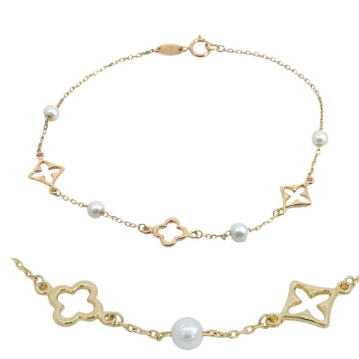 [00101PU] PULSERA FLORES Y PERLAS.17CM.