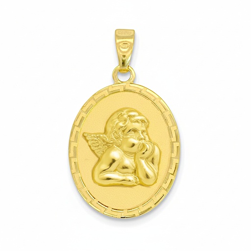 [00116] 14MM OVAL ANGEL MEDAL.GREEK KEY PATTERN.