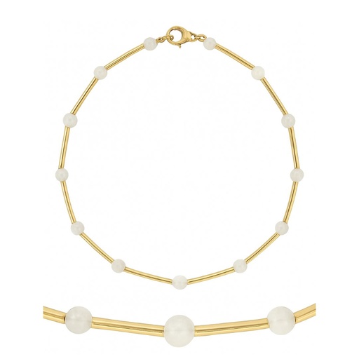 [00137PUN] PULSERA TUBOS Y PIEDRA LUNA SEMIPRECIOSA.17 CM