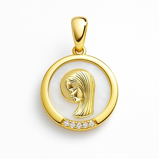 [4681] MEDALLA REDONDA VIRGEN NIÑA 14MM CON  NACAR