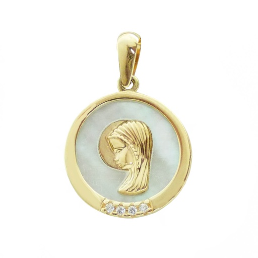 [4681] MEDALLA REDONDA VIRGEN NIÑA 14MM CON  NACAR