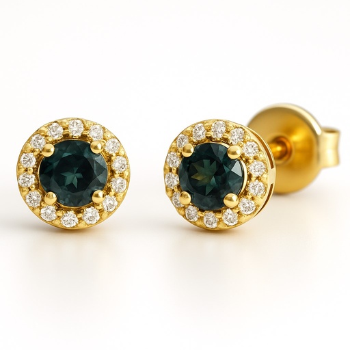 [5959L] 3MM LONDON BLUE TOPAZ  AND CZ STUD EARRINGS.5MM