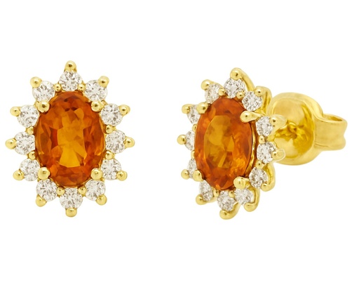 [5962C] 4x3MM CITRINE AND CZ STUD EARRINGS
