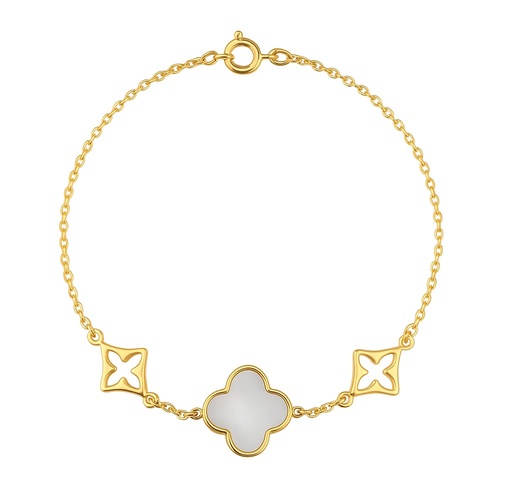 [00166PU] PULSERA FLORES Y NACAR.17CM.MOTIVO DE NACAR 10MM.