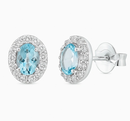 [B4196P/0.14] 0.84 AQUAMARINE AND DIAMONDS STUD EARRINGS.QUALITY SI,COLOR H.0.14 TW