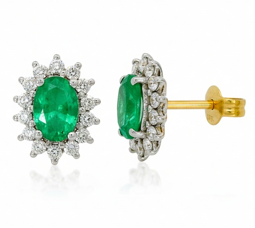 [B4217E] PENDIENTES ESMERALDA Y BRILLANTES Di 28 RD 0.30 ESMERALDA 1.30 CT TW.SI H