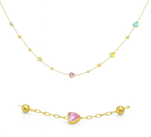 [00176] GARGANTILLA BOLAS Y CIRCONITAS CORAZON DE COLOR .CADENA 45CM