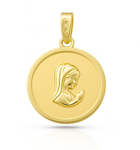 [9K0001] MEDALLA VIRGEN NIÑA REDONDA SATINADA 16 MM 9KILATES