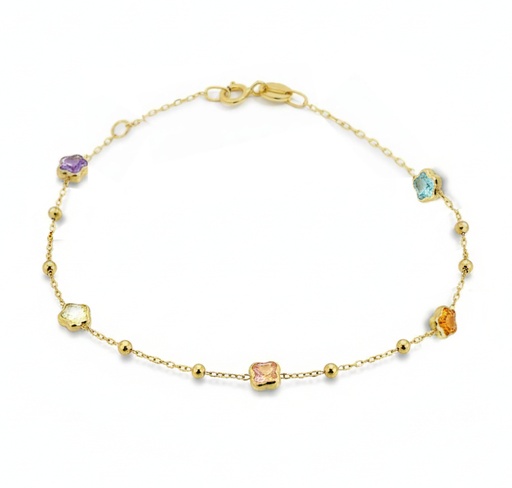 [00178PU] PULSERA BOLAS Y CIRCONITAS MARGARITAS DE COLOR .17CM