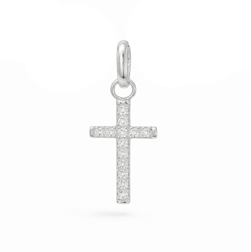 [9K0005] CRUZ CIRCONITAS ORO BLANCO.11x6x1'5MM.9 KILATES