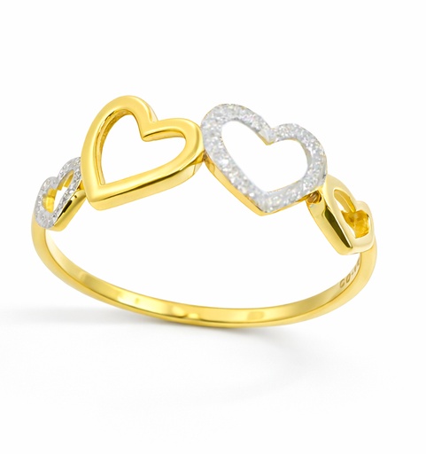 [9K0031] TWO TONE GOLD SATIN FINISH HEARTS RING.9 KARAT