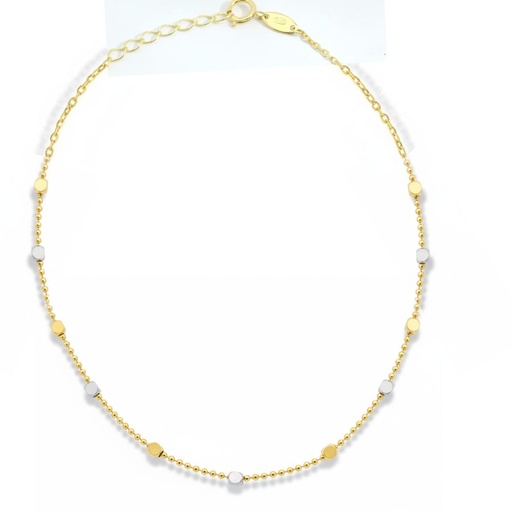 [9K0034] GARGANTILLA BOLAS PLANAS BICOLOR 9KILATES