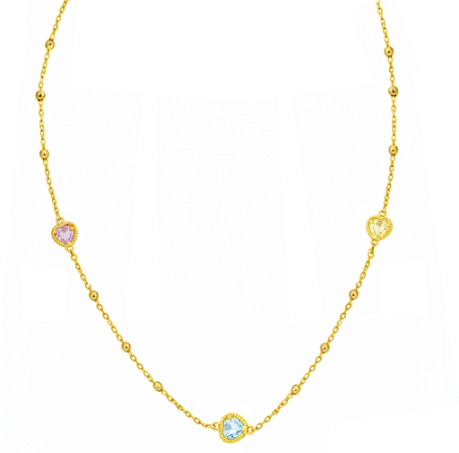 [9K0036] GARGANTILLA 3CIRCONITAS CORAZON Y BOLAS.9KILATES