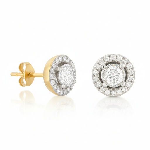 [B4216/0.30] TWO TONE GOLD DIAMOND STUD EARRINGS.QUALITY SI. COLOR H. 0.30 CT TW