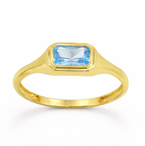 [9K0039A] SORTIJA SELLO CIRCONITA COLOR AGUA MARINA 6x4MM.9KILATES